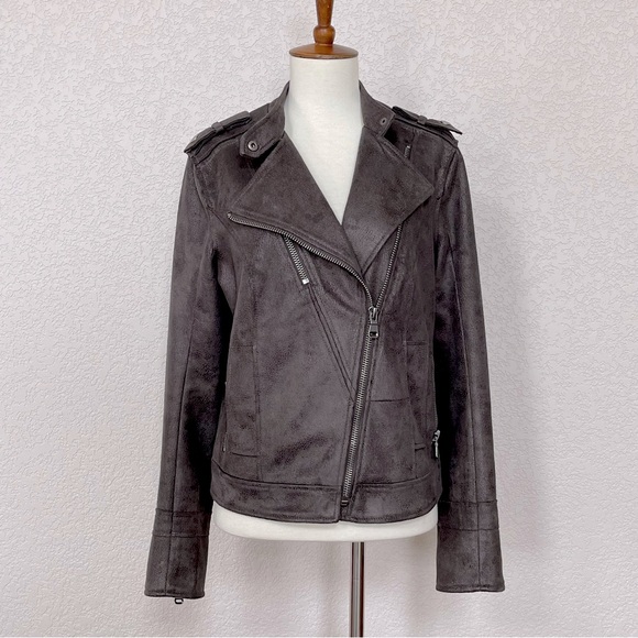 L’atelier faux suede lined brownish grey motorcycle jacket sz S - Picture 1 of 10